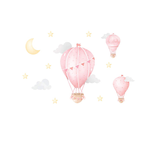 Hot Air Balloon Pink - Wall Decal Sticker